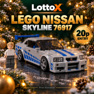 LEGO Nissan Skyline 76917 model and minifigure clearly visible — Christmas prize, 20p entry
