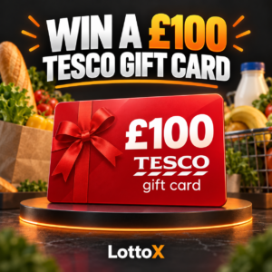 LottoX £100 Tesco gift card prize — promotional illustration